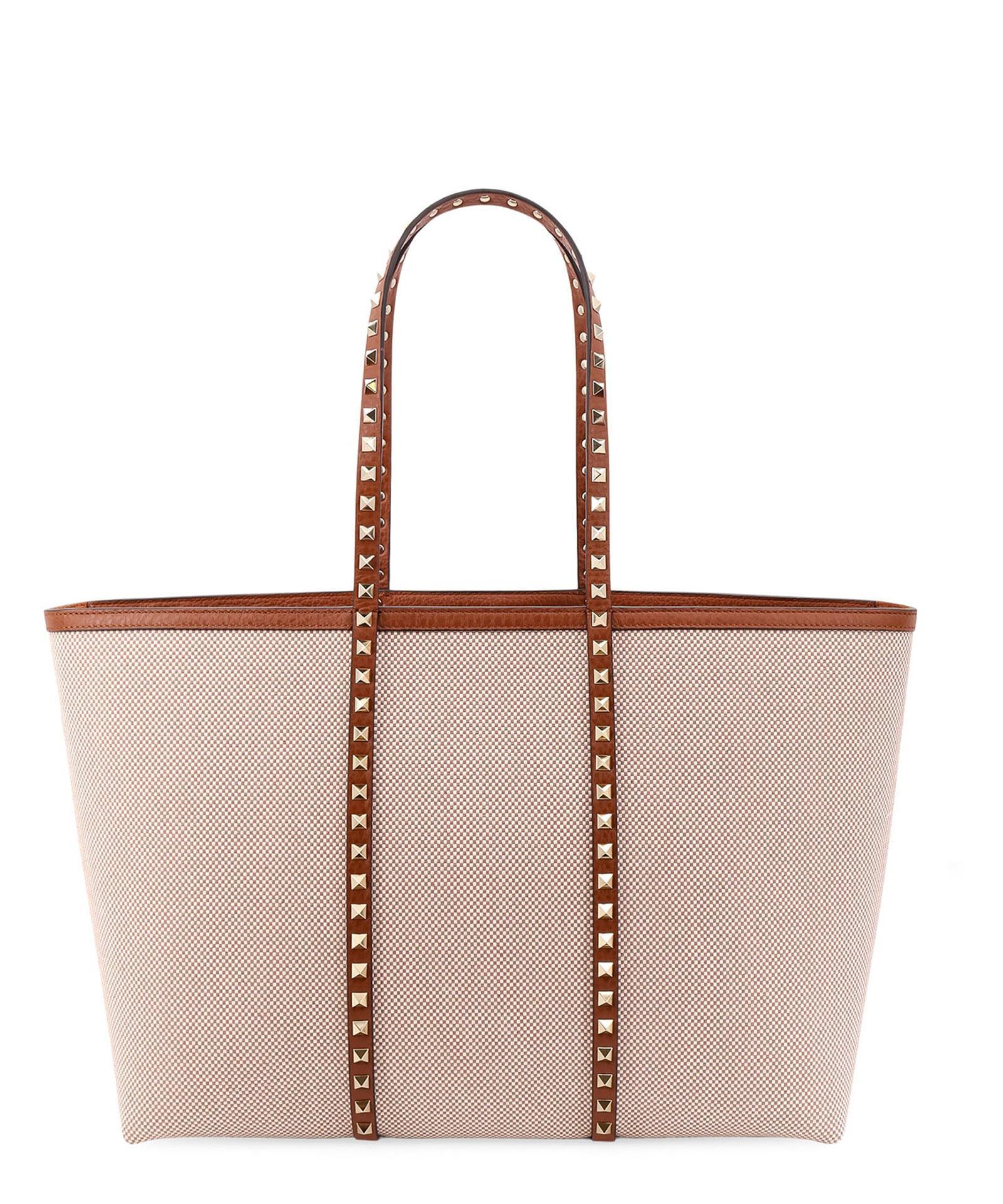 VALENTINO GARAVANI Rockstud Tote Bag In Beige Product Image
