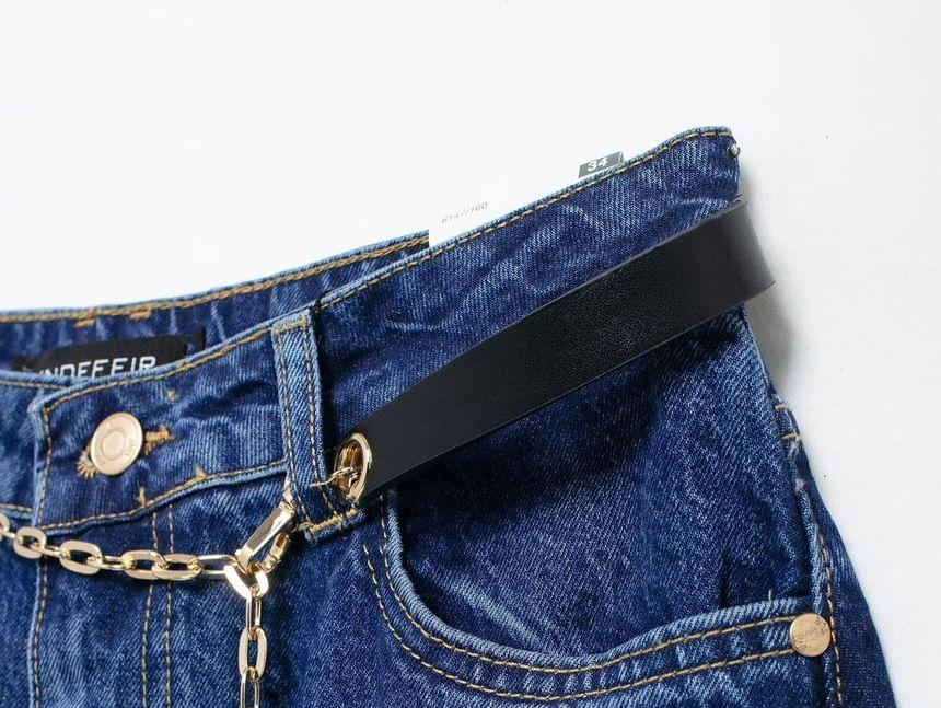 High Waist Washed Wide Leg Jeans With Belt Product Image