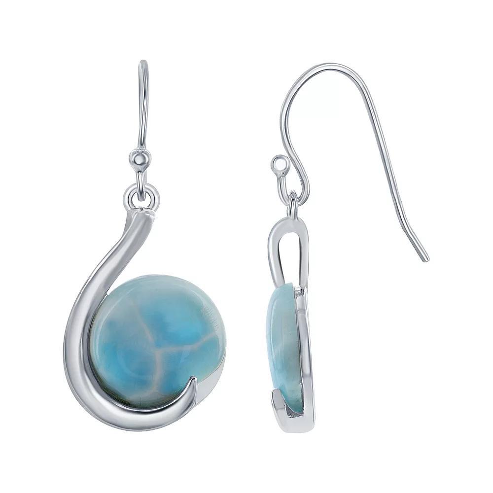Sterling Silver Round Larimar Teardrop Earrings, Women's Product Image
