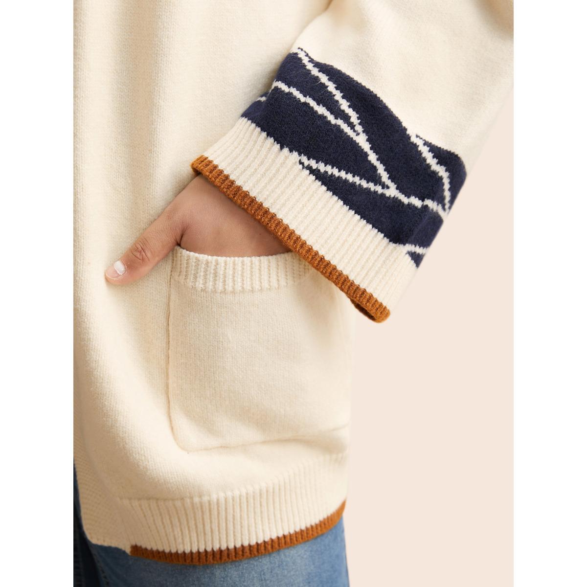 Plus Size Supersoft Essentials Contrast Jacquard Cardigan Beige Women Casual Loose Long Sleeve Everyday Cardigans BloomChic 14-16/1X Product Image