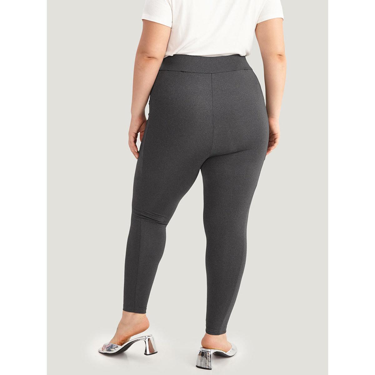 Plus Size Solid Pocket Very Stretchy Leggings Women DimGray Elegant High stretch Skinny High Rise Dailywear Leggings BloomChic 30/6X Product Image
