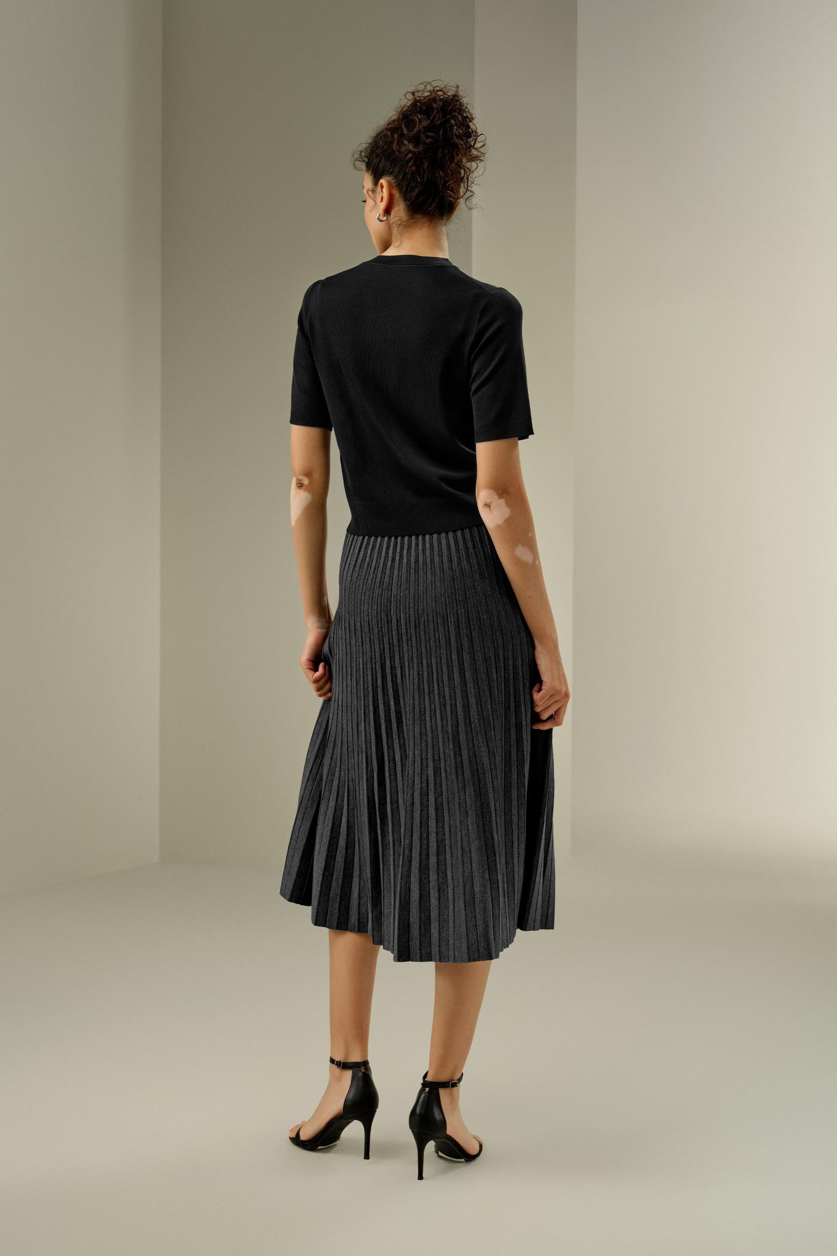 Pleated A-line Merino Wool Skirt Product Image