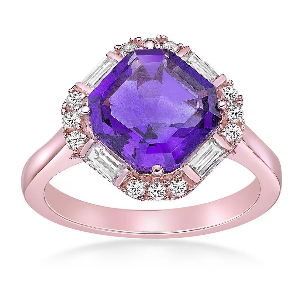 Gemminded 18k Rose Gold Over Silver Amethyst & Lab-Created White Sapphire Ring, Women's, Size: 9, Pink Tone Product Image