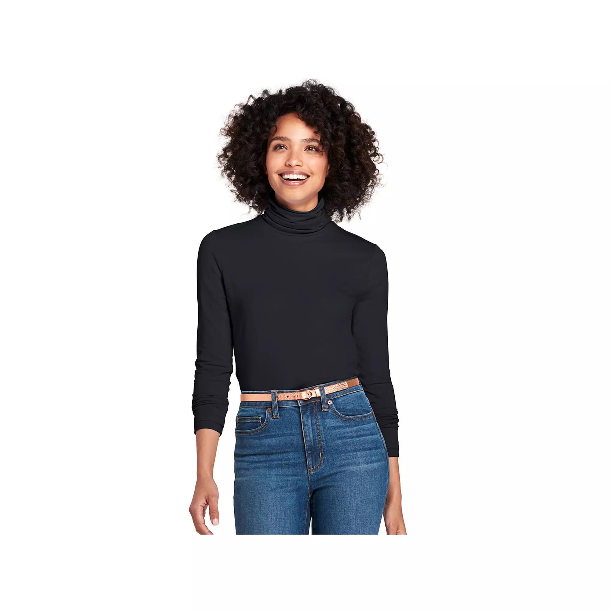 Women's Lands' End Lightweight Fitted Turtleneck, Size: Large, Pink Fog Product Image