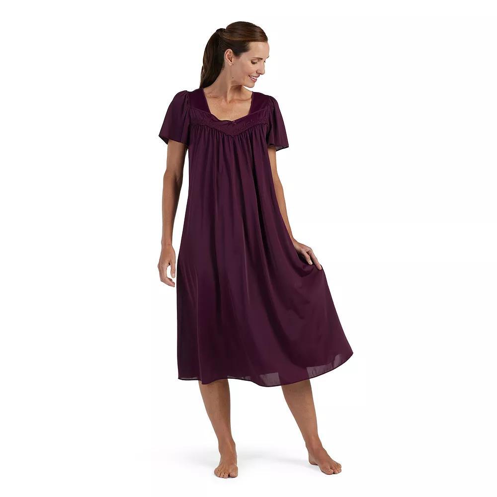 Women's Miss Elaine Essentials Tricot Long Gown with Flutter Sleeves, Size: Medium, Egg Plant Product Image