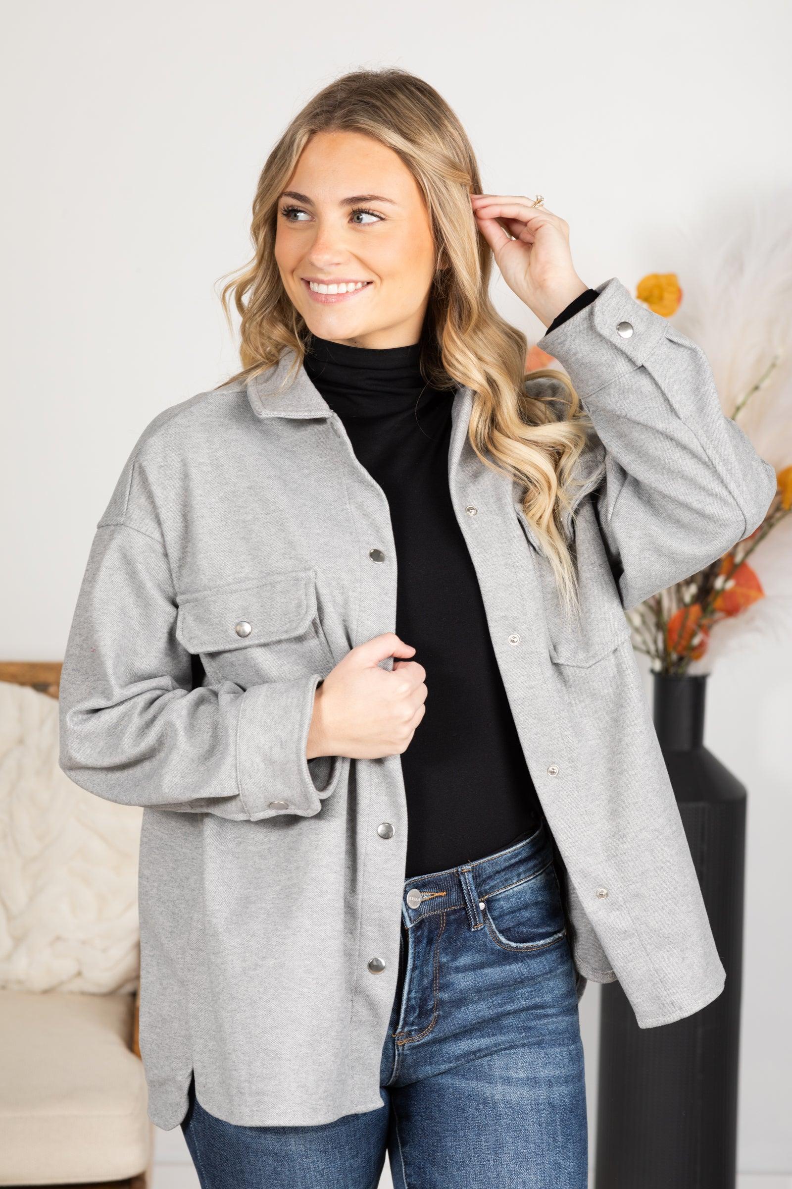 Solid Lightweight Front Pockets Shacket Product Image