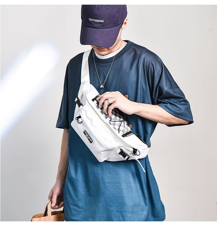 Set: Checkered Panel Drawstring Sling Bag + Bag Charm Product Image