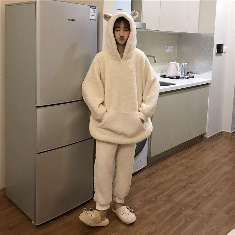 Pajama Set: Fluffy Bear Hoodie + Pants Product Image