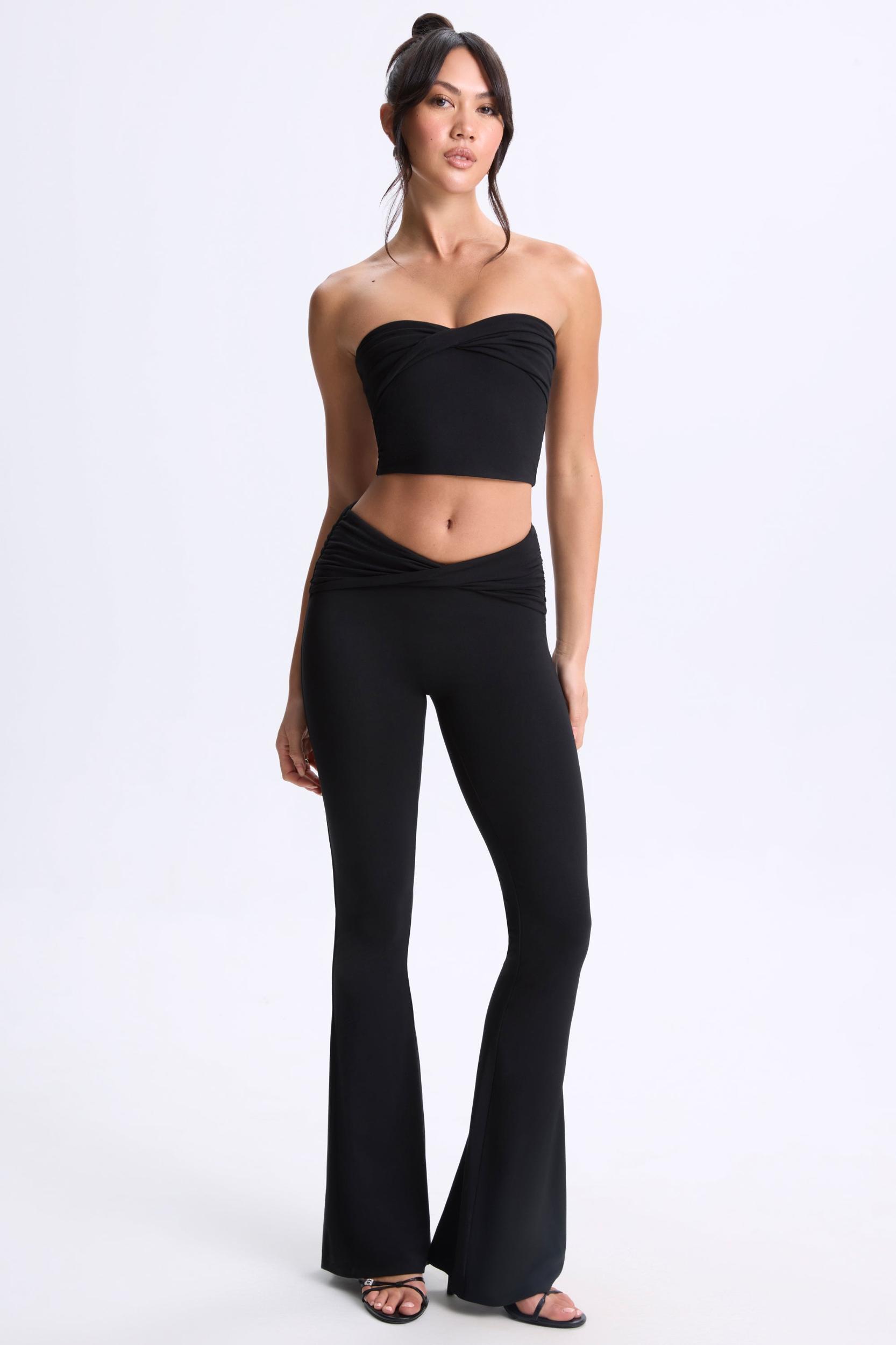 Twist-Front Flared Trousers in Black Product Image