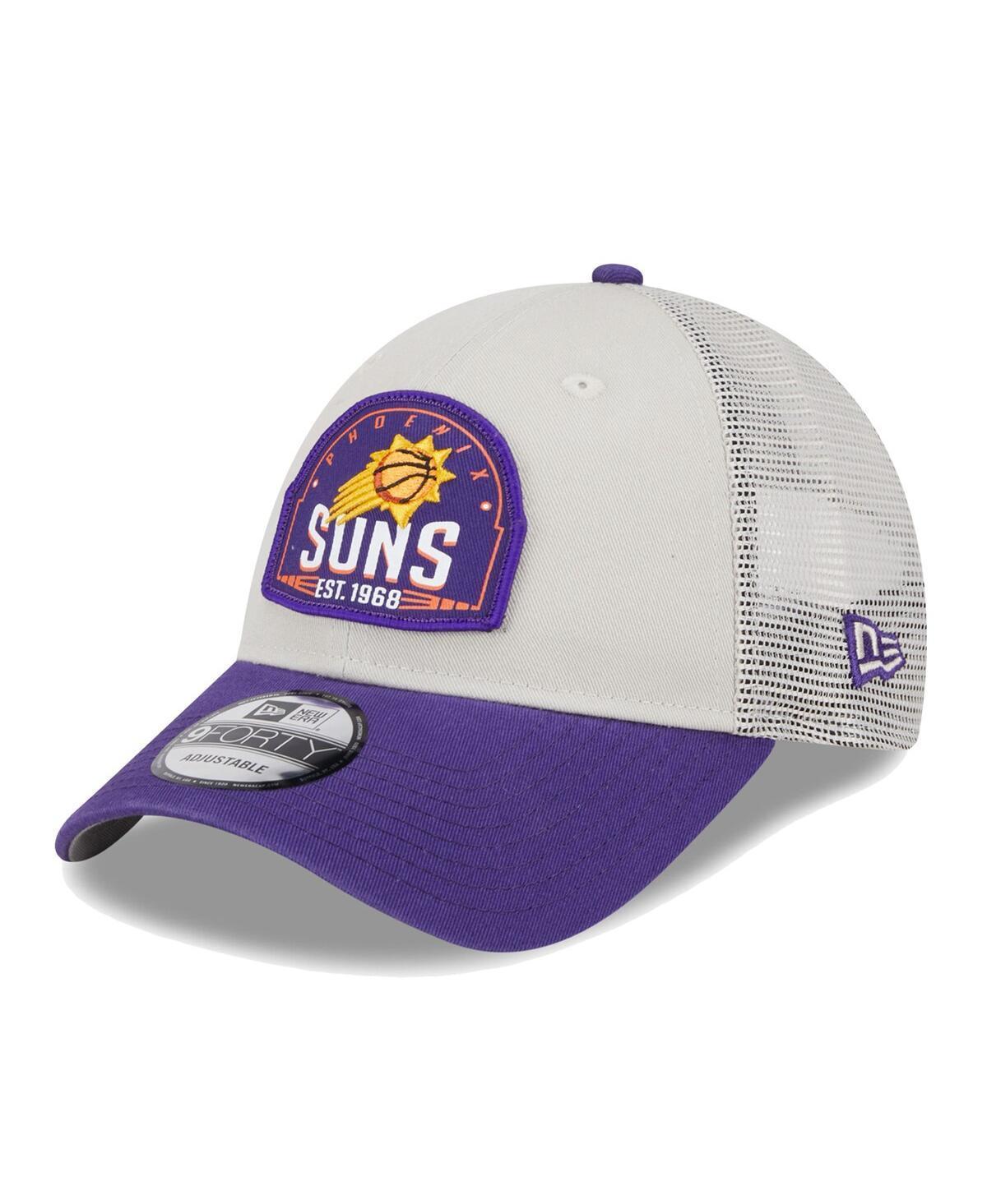 Men's New Era Khaki/Purple Phoenix Suns Throwback Patch Trucker 9FORTY Adjustable Hat, Phx Beig K Product Image