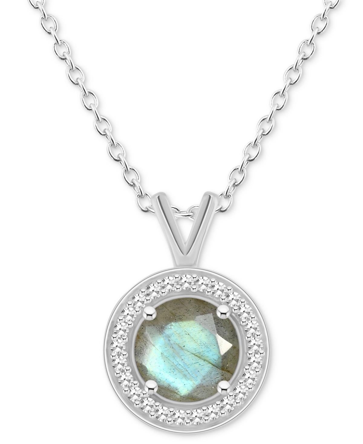 Celebration Gems Sterling Silver Round Gemstone & 1/8 Carat T.W. Diamond Halo Pendant Necklace, Women's, Size: 18", Black Product Image