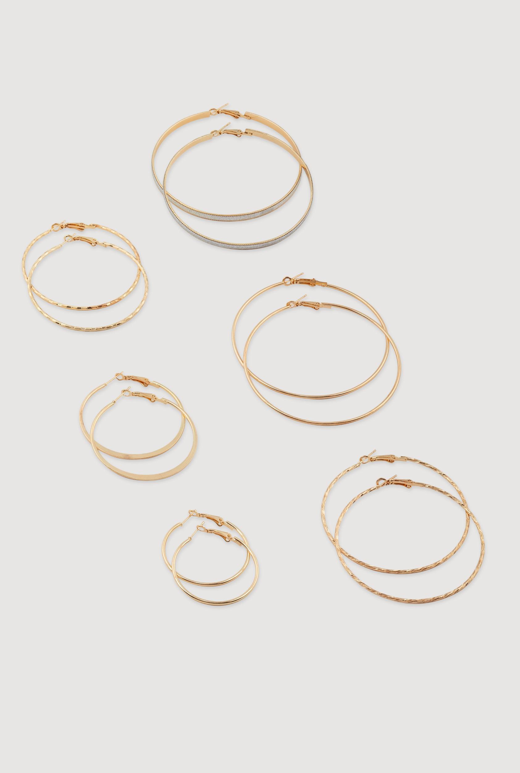Assorted Textured Hoop Earrings Set of 6 Female Product Image