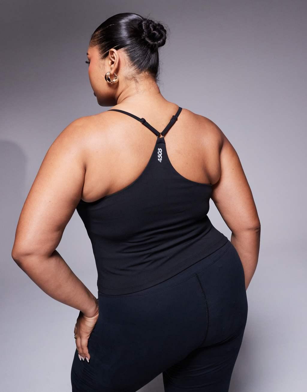 4505 Curve Icon soft touch yoga cami tank top with shelf bra in black  Product Image