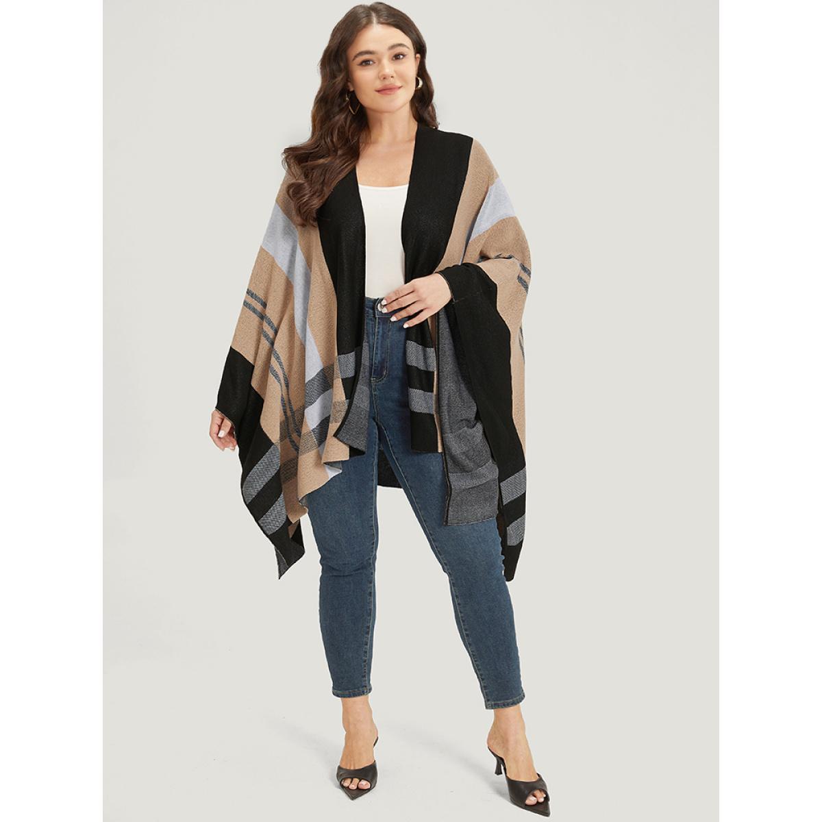 Plus Size Multi-wear Plaid Shawl Cardigan Tan Women Casual Oversized Sleeveless Dailywear Cardigans BloomChic 10/M Product Image