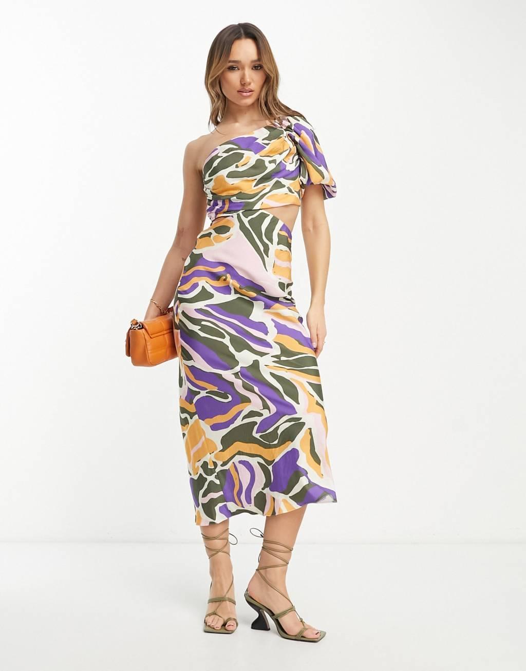 ASOS DESIGN washed one shoulder maxi dress with cut out side waist detail Product Image