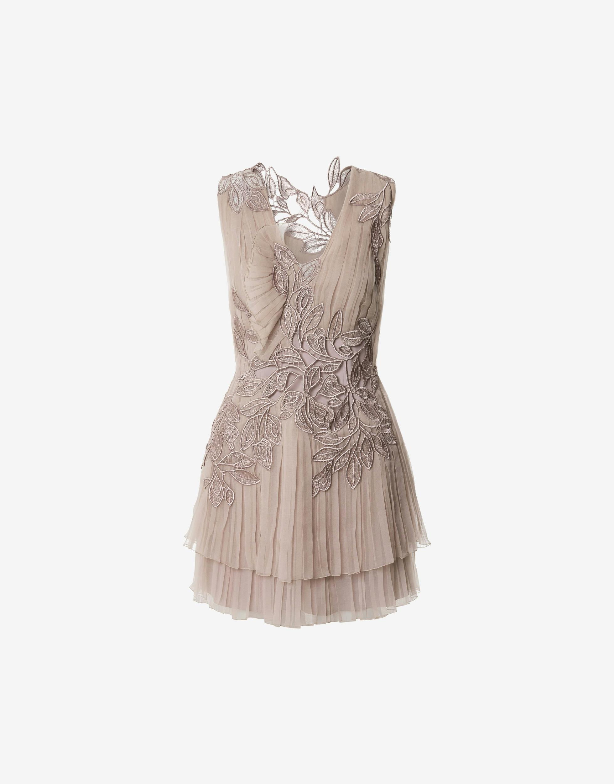 Organised chiffon minidress with macramé lace Product Image