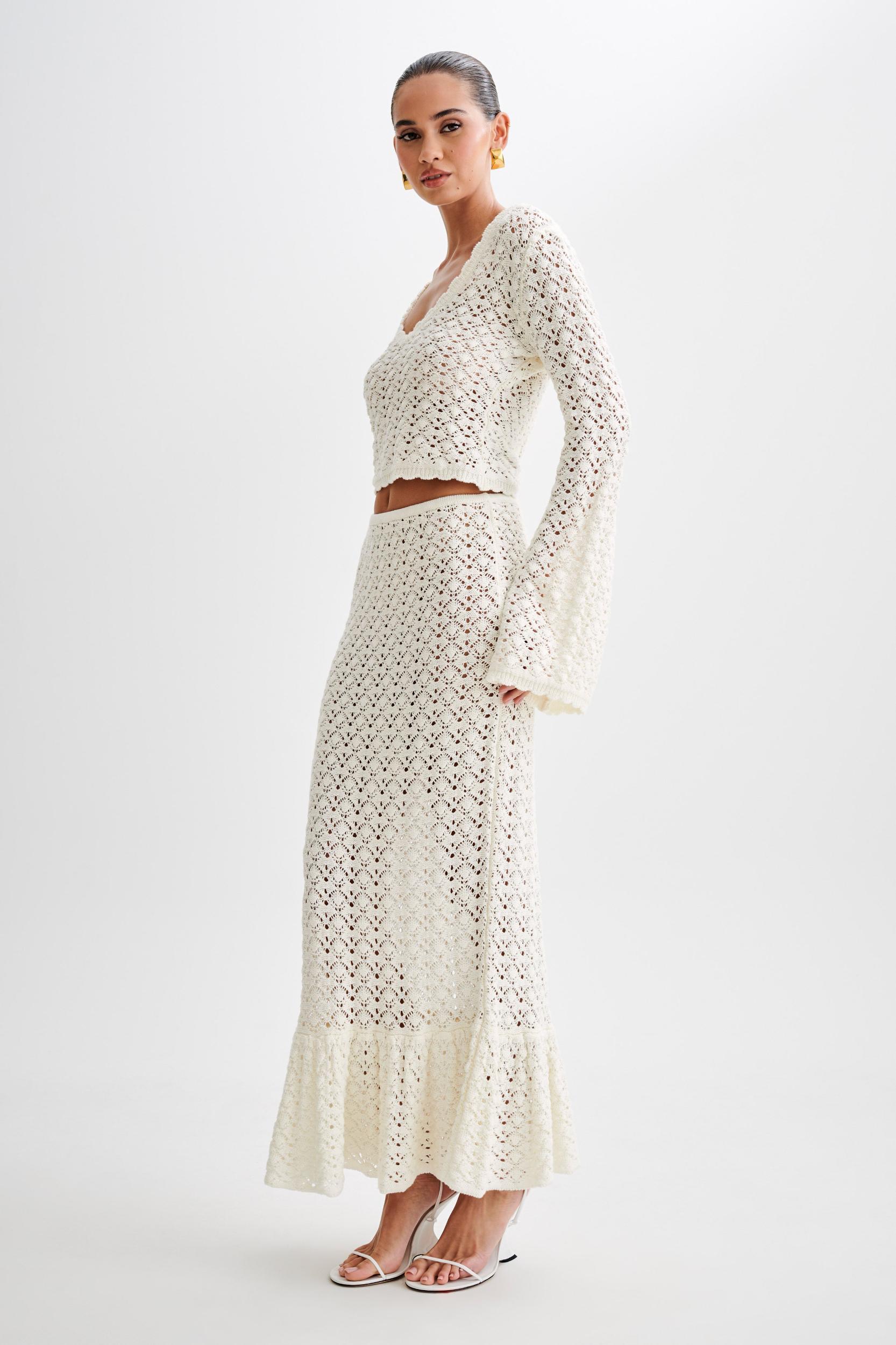 Anais Scalloped Long Sleeve Knit Top - Ivory Product Image
