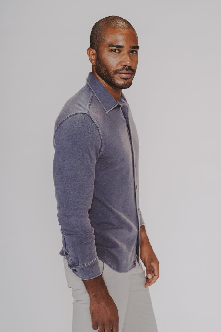 Puremeso Acid Wash Button Up Shirt - Navy Product Image