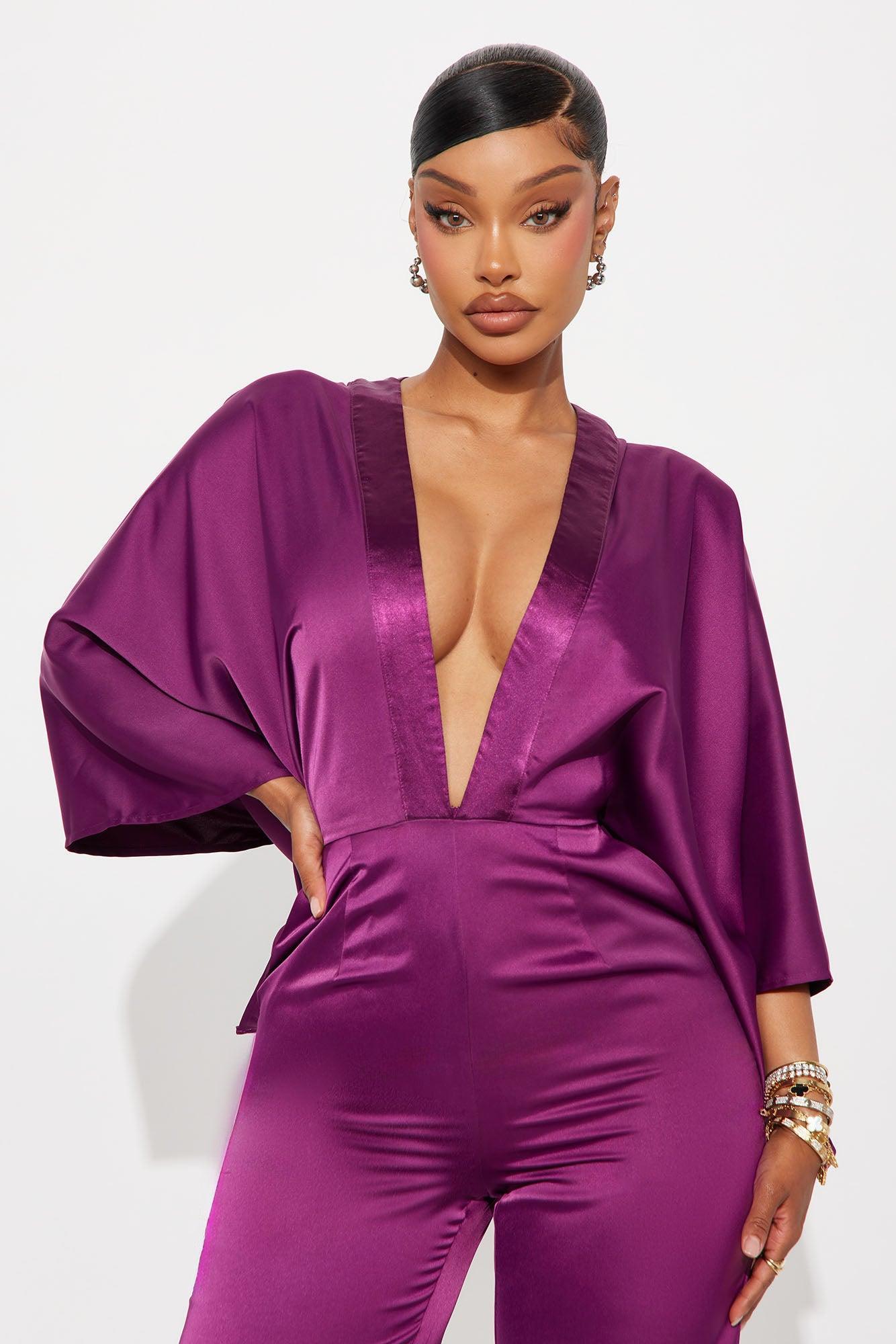 Daphne Satin Wide Leg Jumpsuit - Plum Product Image