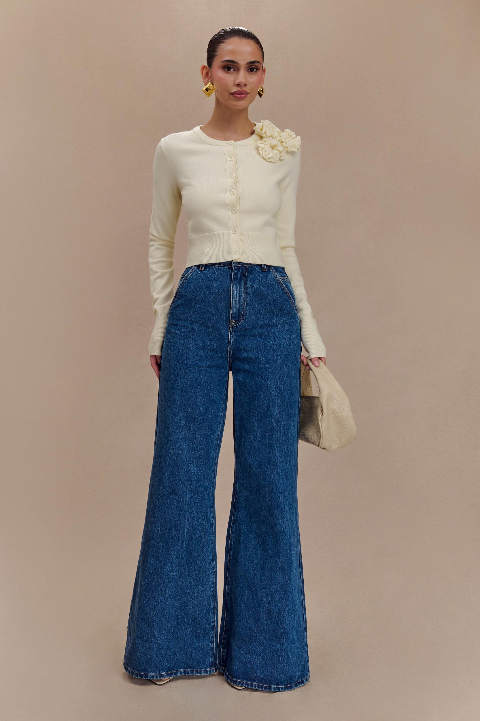 Gianna Knit Cardigan With Flowers - Cream Product Image