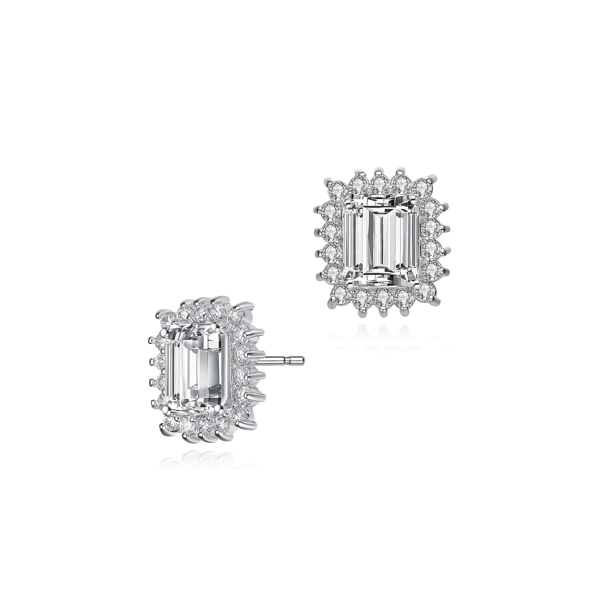 Sterling Silver Cubic Zirconia Halo Stud Earrings, Womens, White Product Image