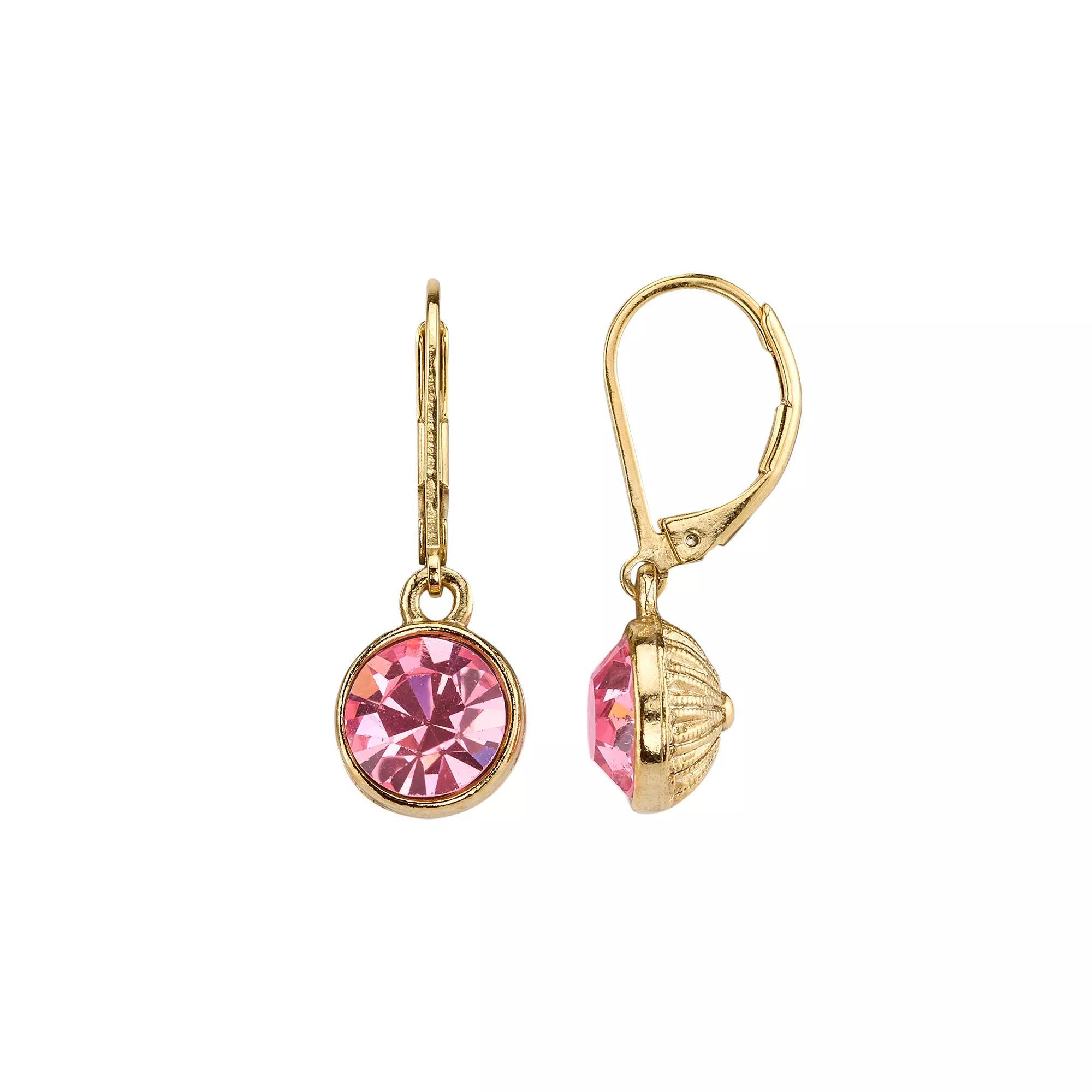 1928 Round Faceted Stone Drop Earrings, Womens, Pink Product Image