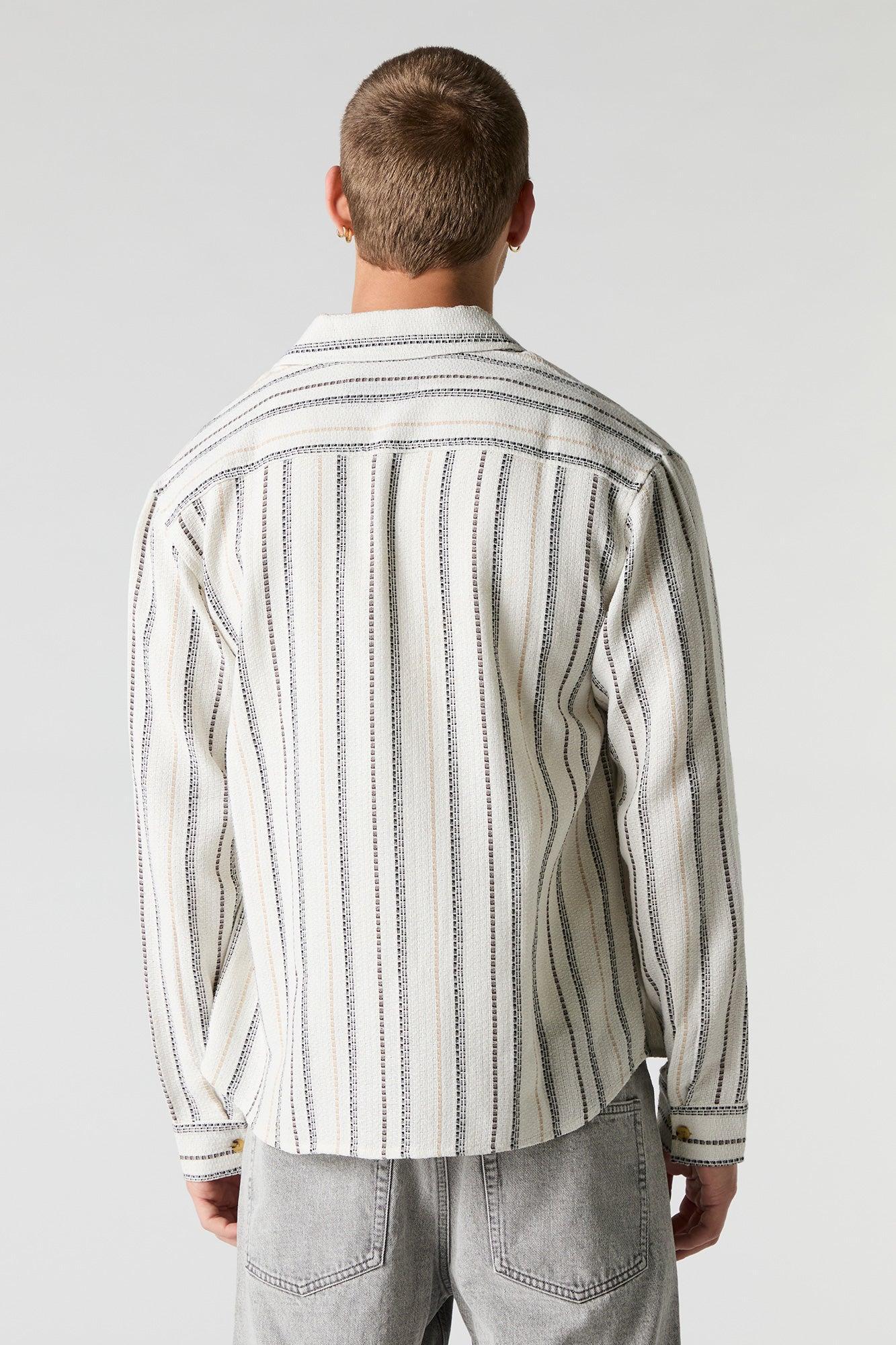 Textured Striped Collared Button-Up Top Male Product Image