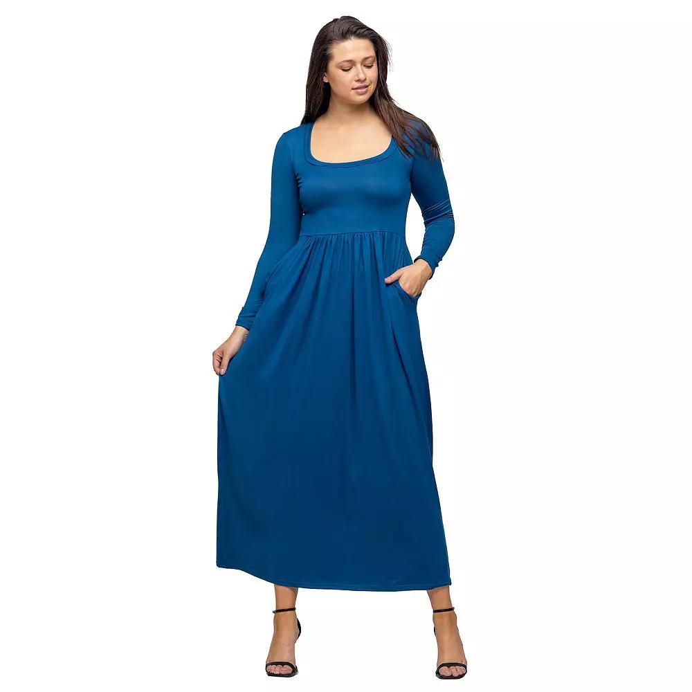 Women's 24Seven Comfort Apparel Long Sleeve Empire Waist Pocket Maxi Dress, Size: Small, Blue Product Image