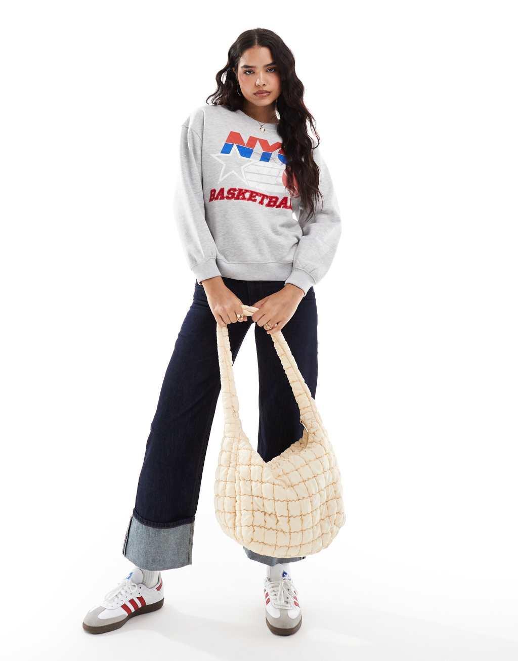 Stradivarius STR nyc sweatshirt in gray Product Image