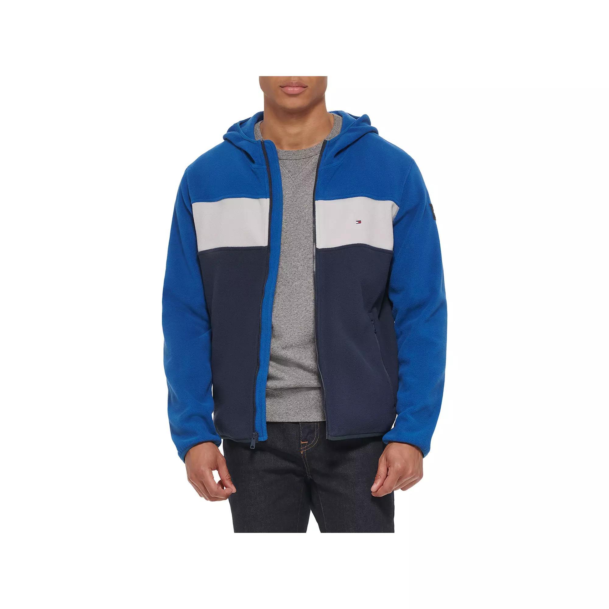 Men's Tommy Hilfiger Fleece Colorblock Hooded Jacket, Size: XS, Royal Blue Product Image