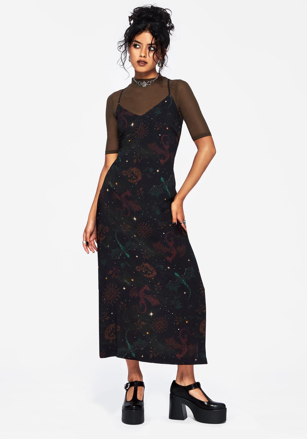 Phoenix Dragon Printed Cami Midi Dress Product Image