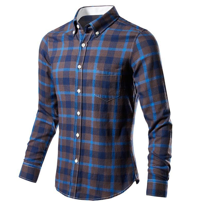 Long-Sleeve Plaid Pocket Detail Shirt Product Image
