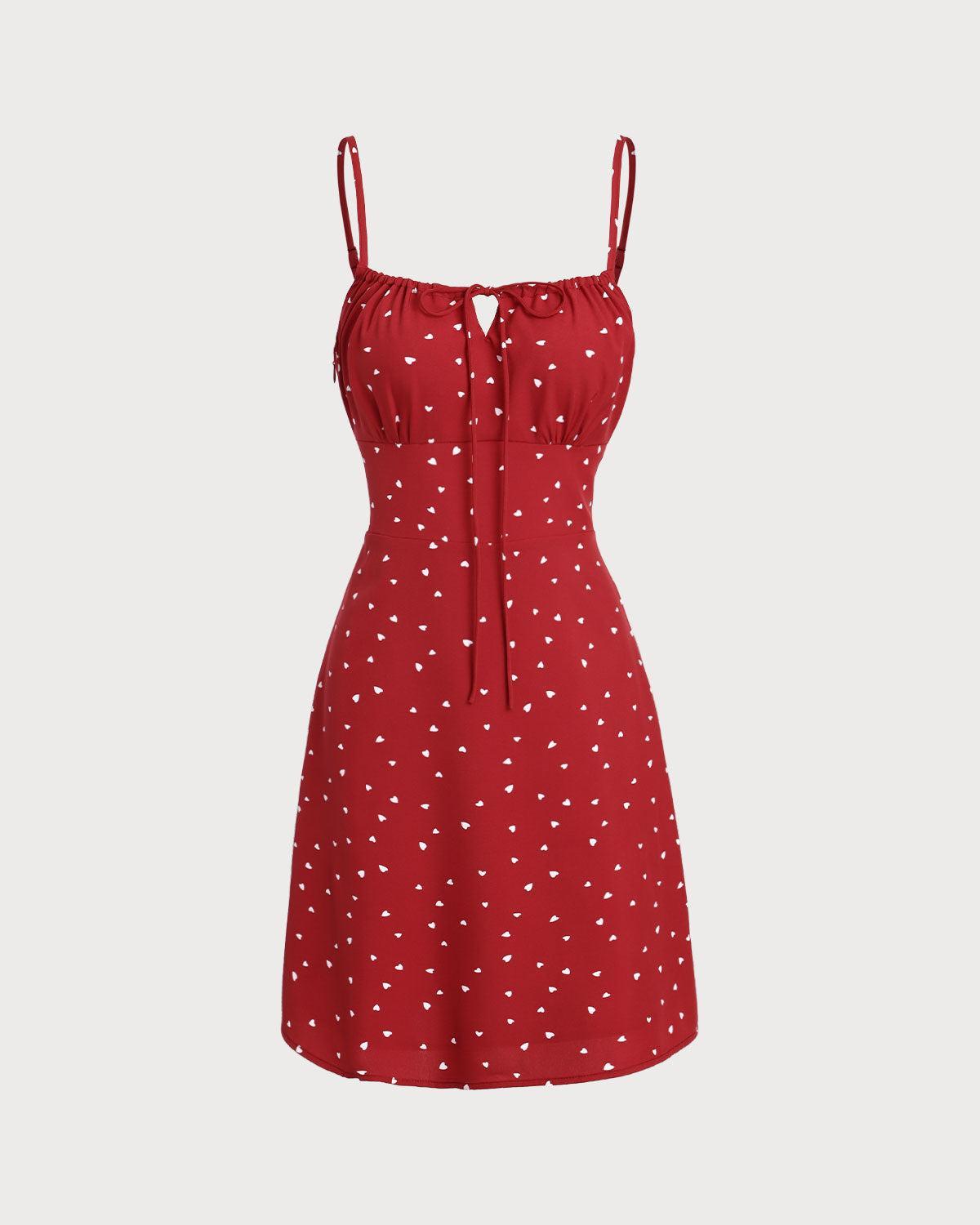 Red Heart Pattern Sweetheart Neck Slip Mini Dress Product Image