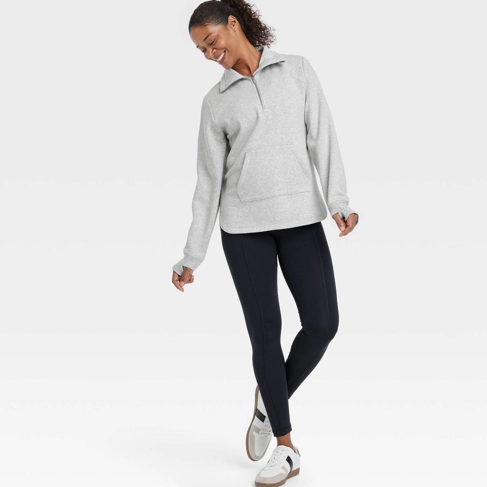 Women's Fleece 1/2 Zip Legging Friendly Pullover Sweatshirt - All In Motion™ Heathered Gray XL Product Image