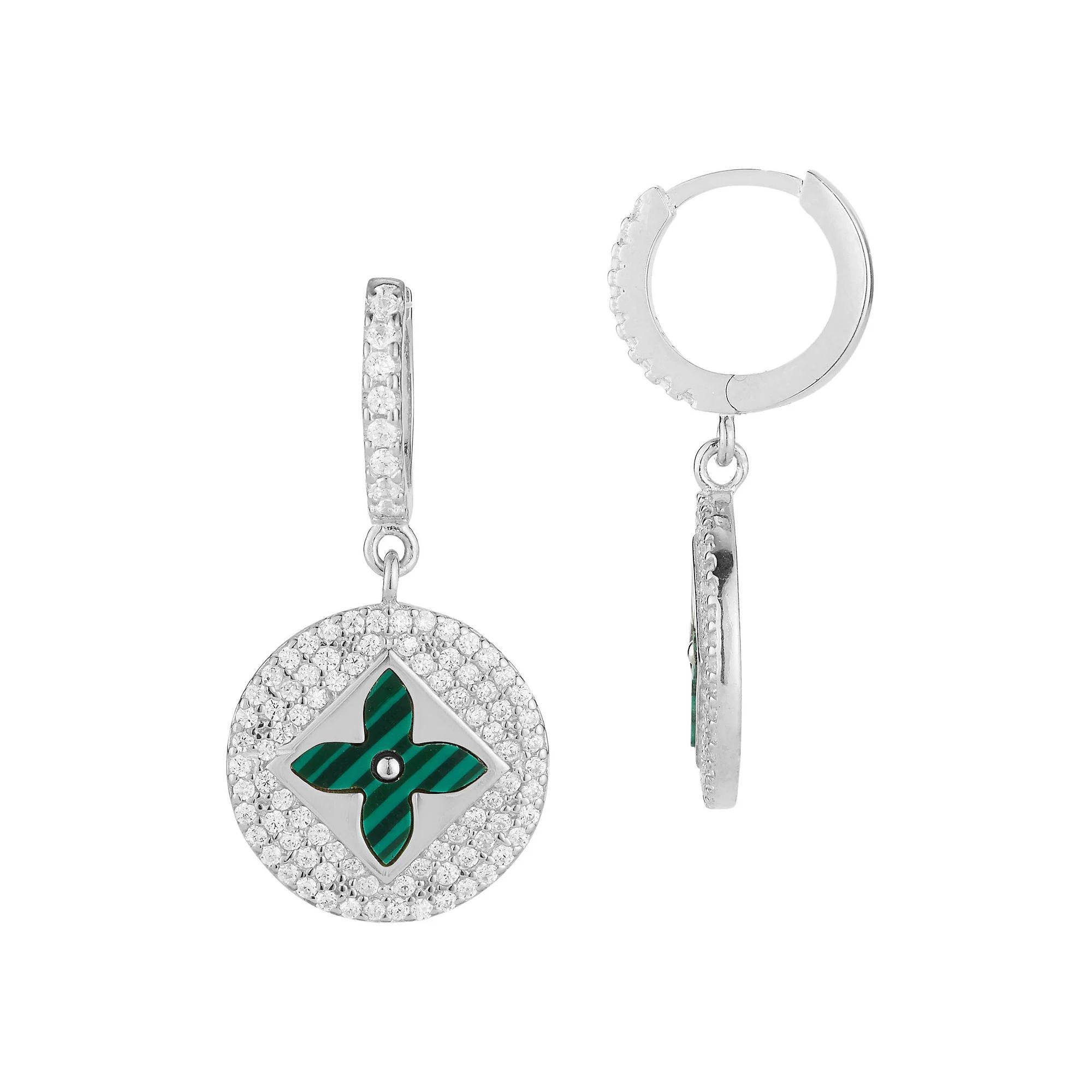 Sunkissed Sterling Gemstone & Cubic Zirconia Clover Earrings, Women's, Silver Tone Green Product Image