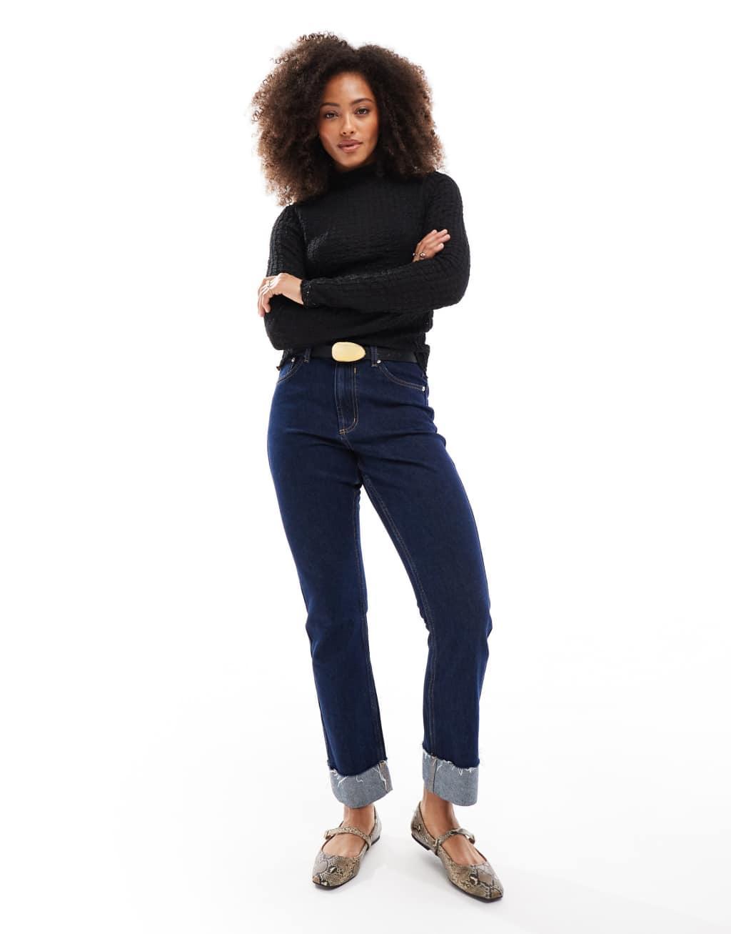 Vero Moda Aware textured long sleeved high neck top in black Product Image