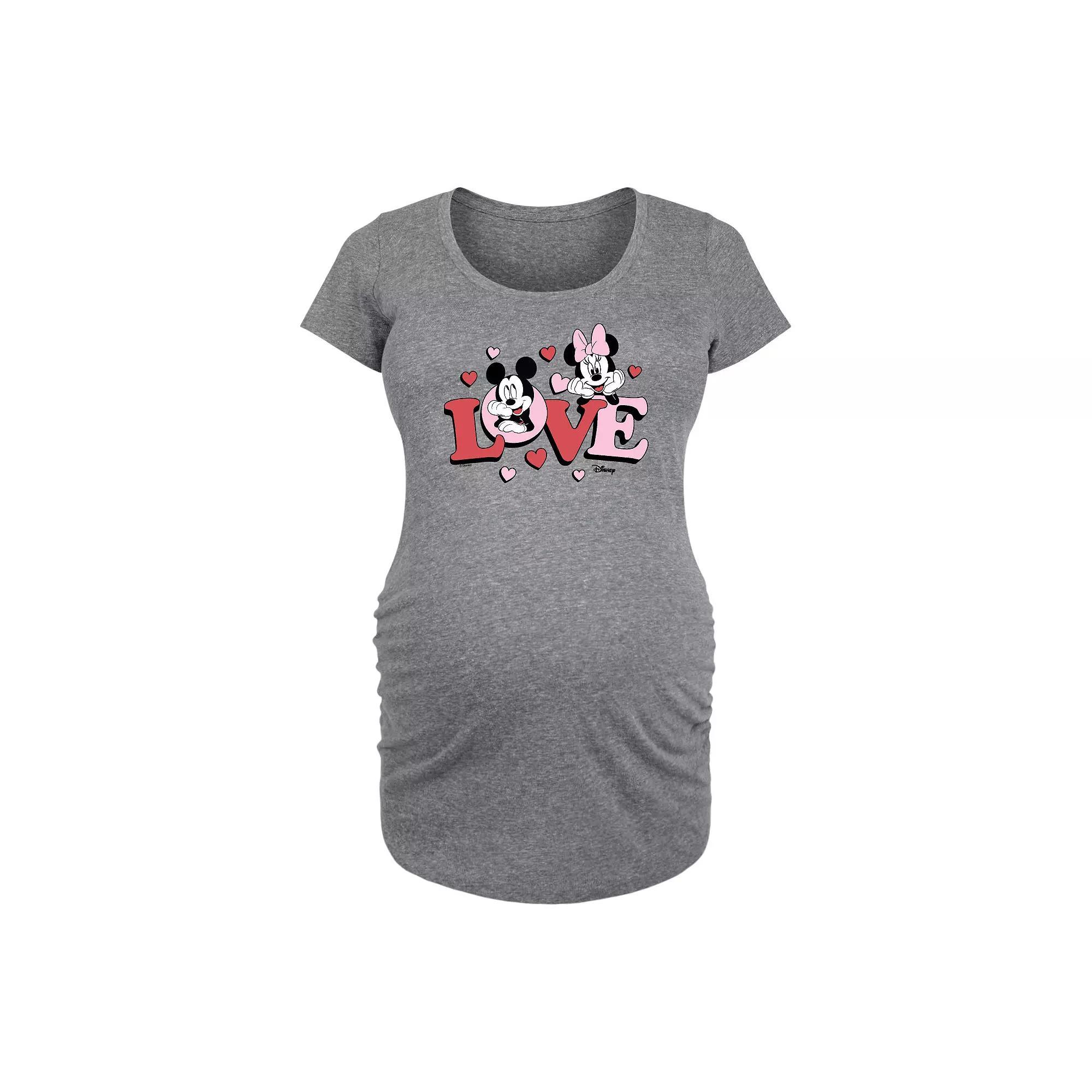 Disneys Mickey & Minnie Mouse Maternity Love Graphic Tee, Womens Grey Gray Product Image