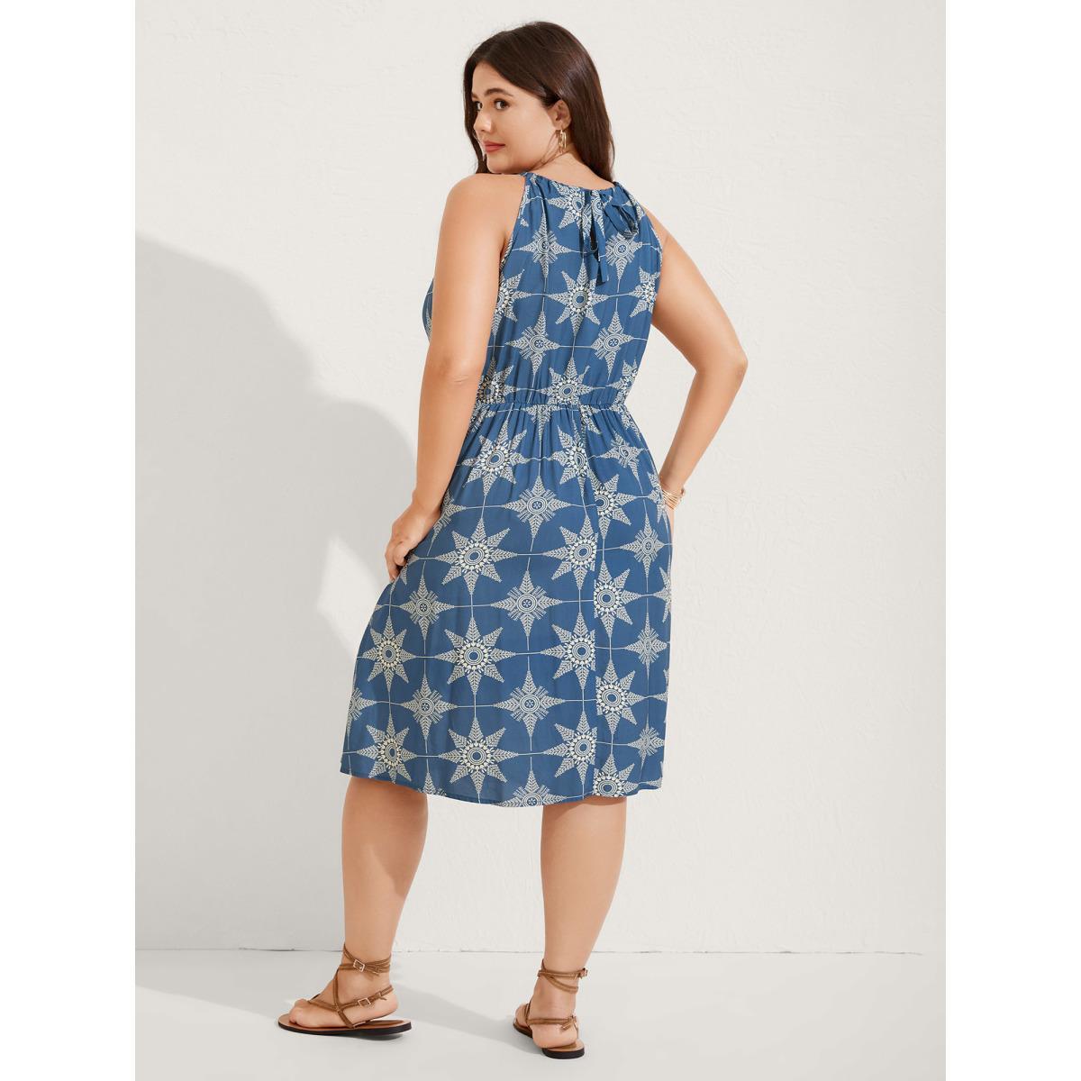 Plus Size Starry Print Sleeveless Pockets Midi Dress Mediumblue Women Round Neck Sleeveless Curvy BloomChic 30/6X Product Image