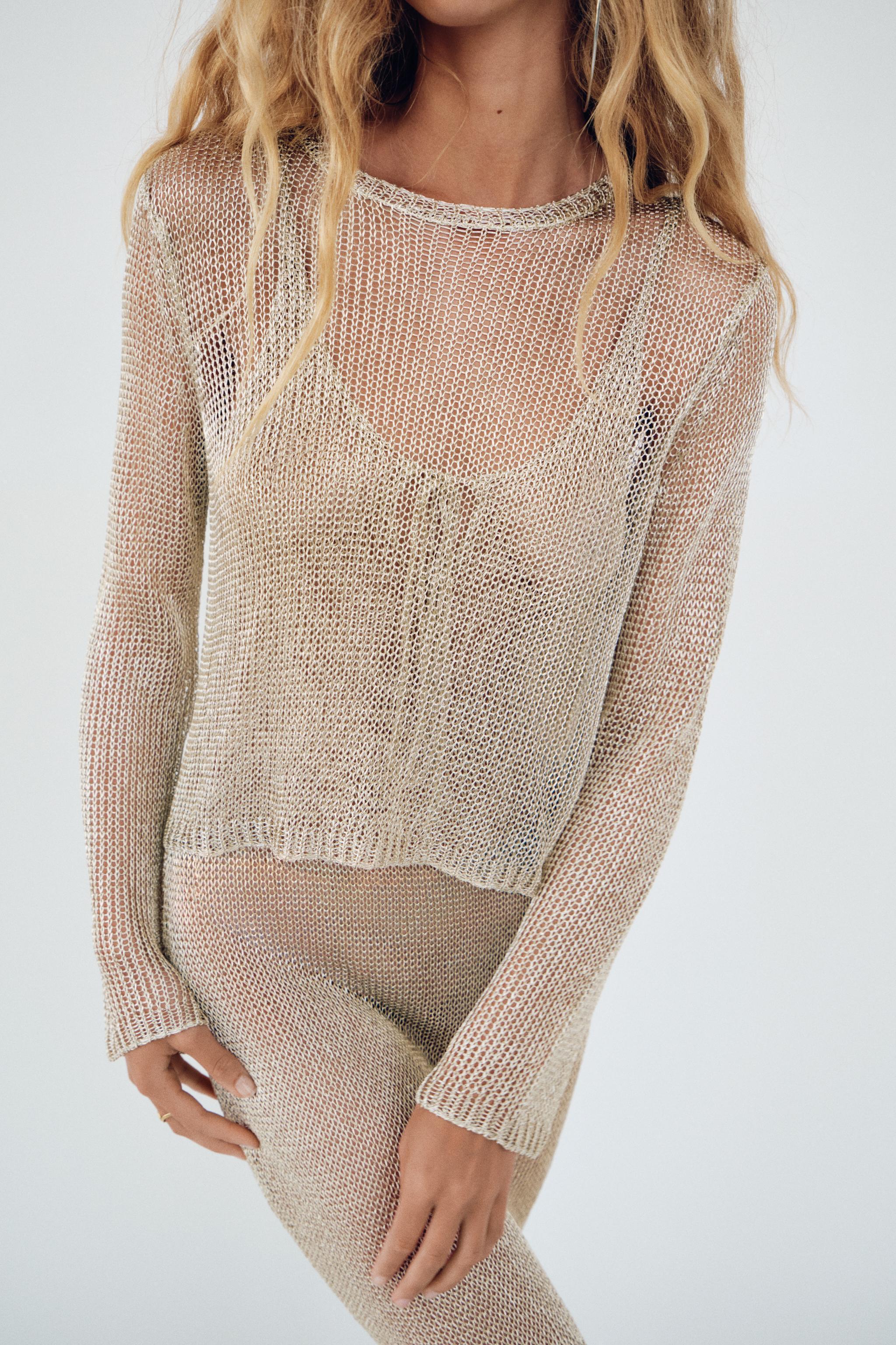 METALLIC THREAD MESH SWEATER TOP Product Image