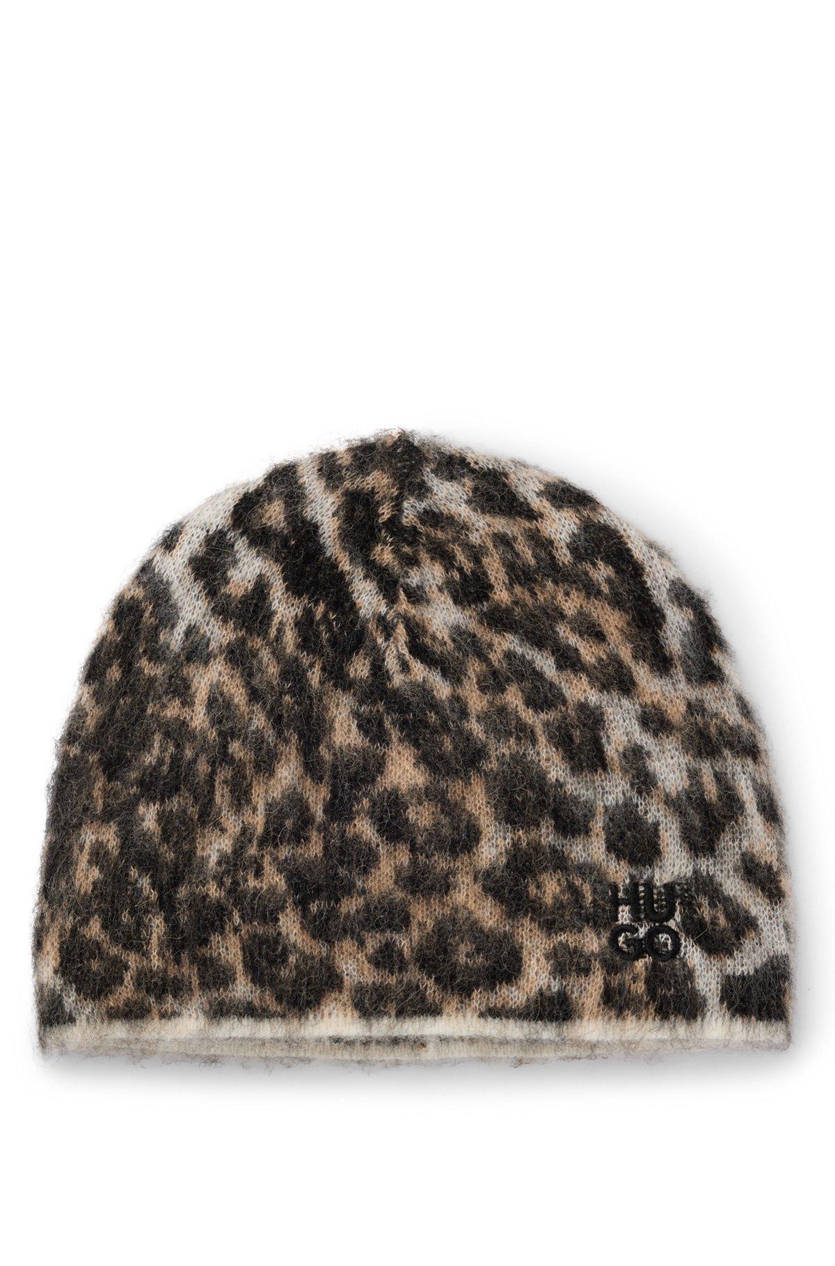 Leopard-jacquard beanie hat with alpaca Product Image