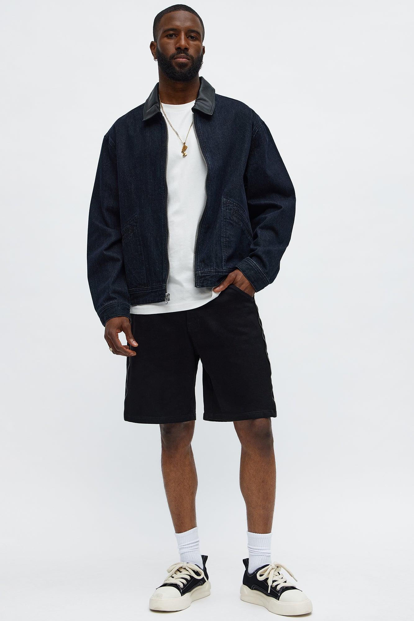 Contrast Collar Denim Jacket - Dark Denim Product Image