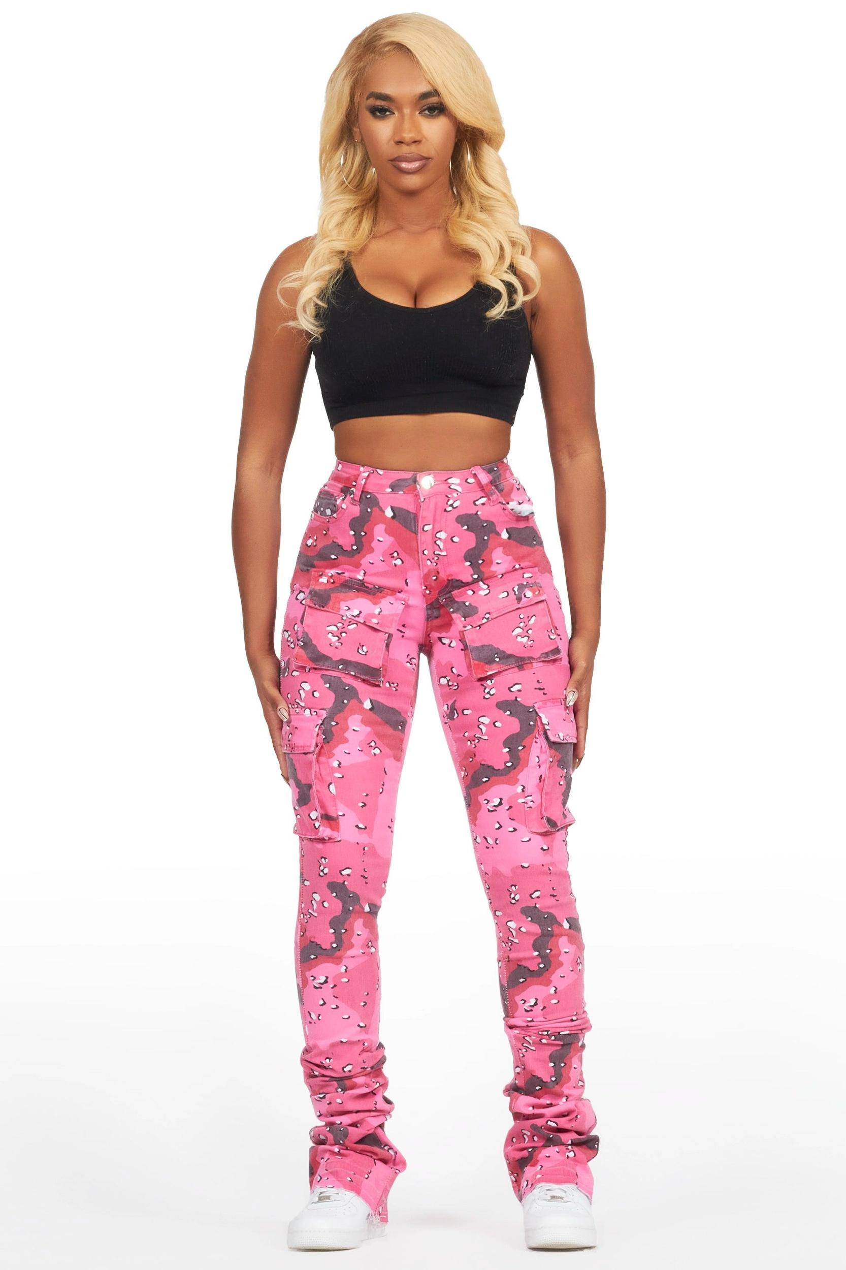 Noor Pink Camo Cargo Super Stacked Jean Female Product Image