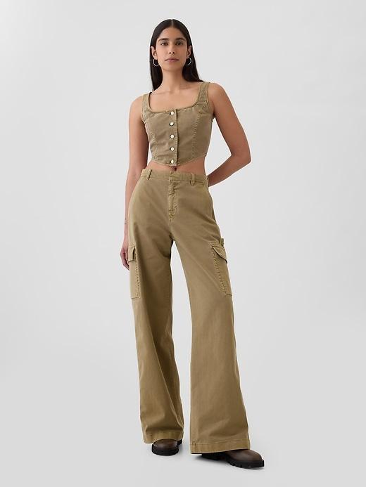Structured Twill Cropped Corset Tank Top Product Image