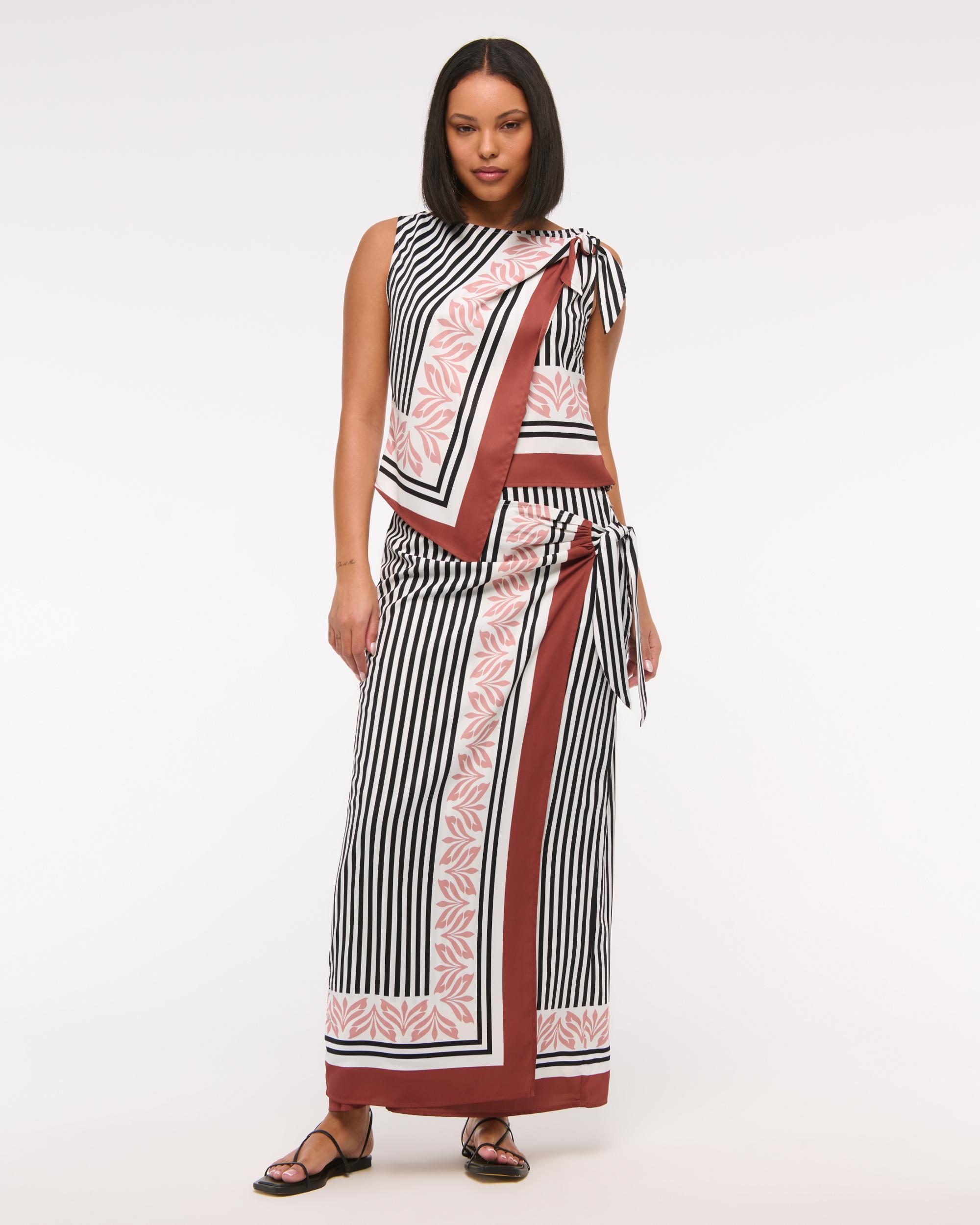 High Rise Scarf Style Wrap Maxi Skirt Product Image