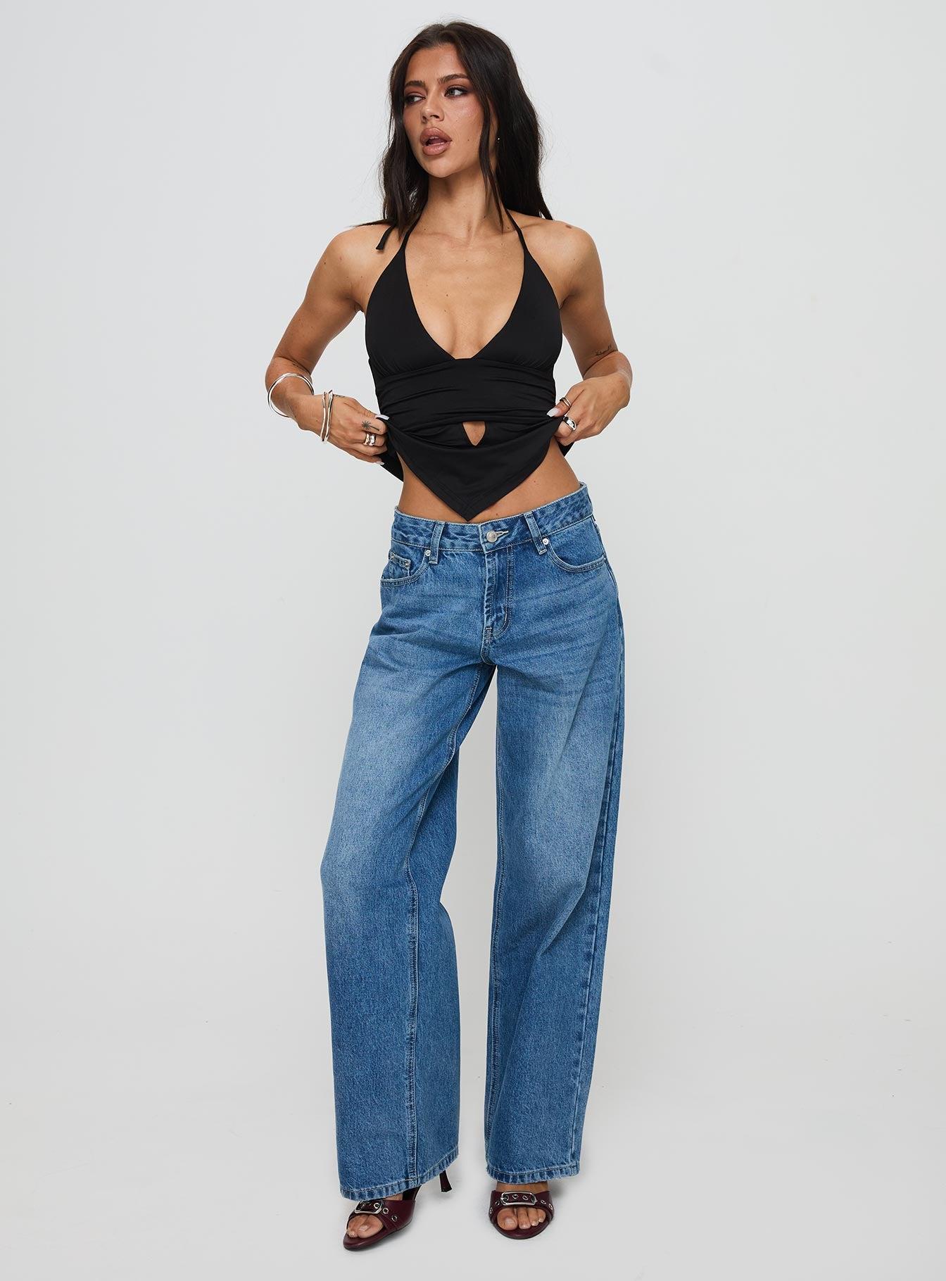Serenitia Mid Rise Relaxed Jeans Mid Blue Wash Product Image