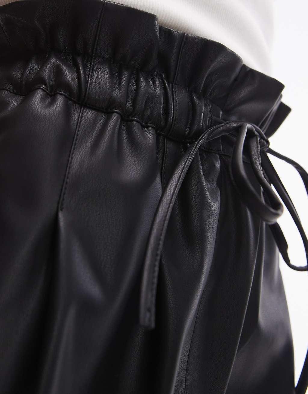 Topshop faux leather paperbag shorts in black Product Image