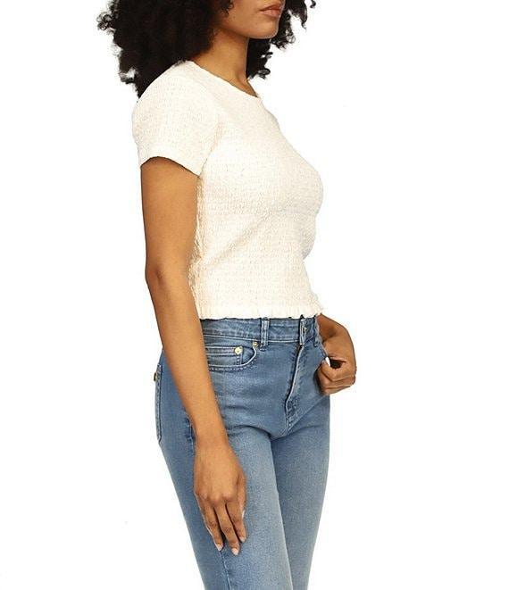 Michael Kors Smocked Crew Neckline Cap Sleeve Cropped Tee Shirt Product Image