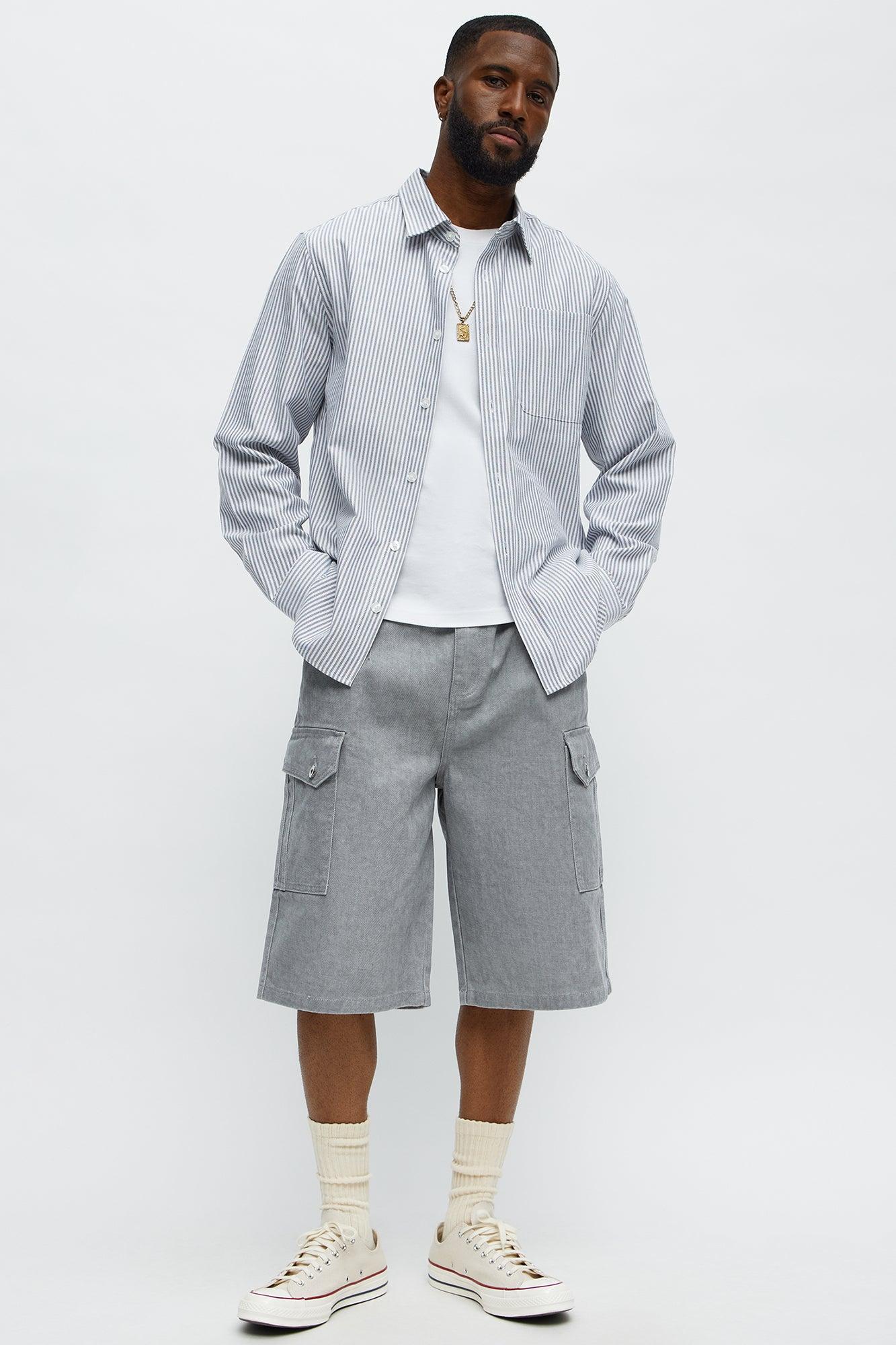 Long Cargo Relaxed Shorts - Grey Product Image