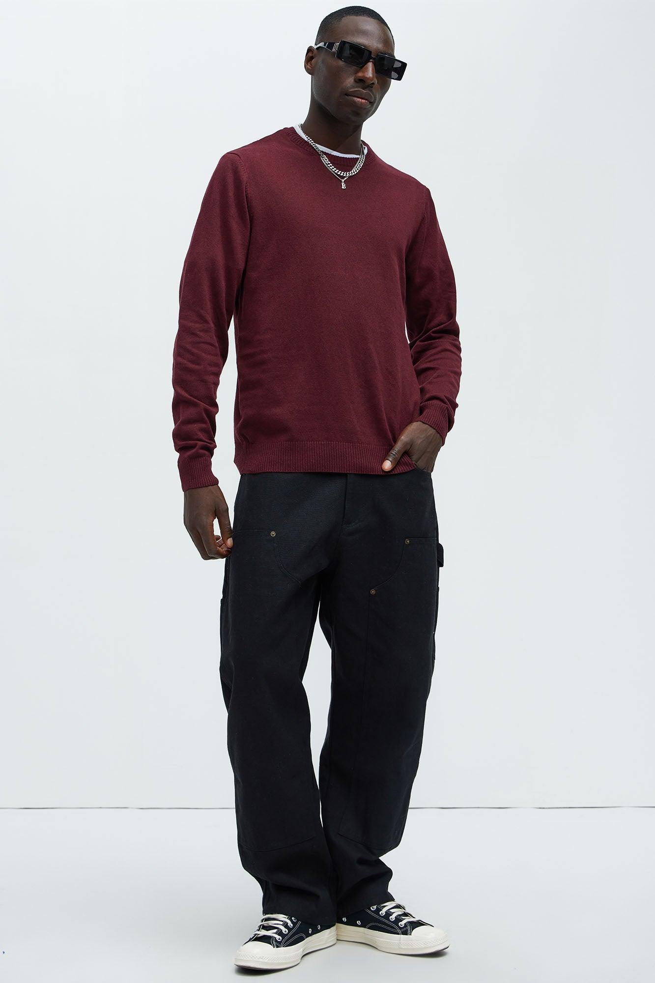 Cozy and Cool Crewneck Sweater - Burgundy Product Image