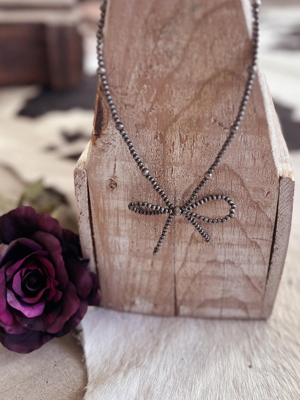 Silver Navajo Inspired Beaded Bow Necklace Product Image